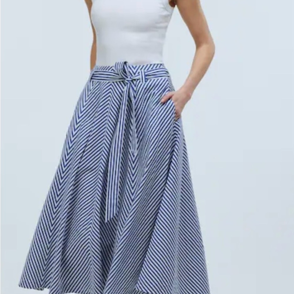 Madewell Navy and White Chevron A-Line Skirt